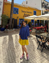 Blue-Neon Gather Short Dress
