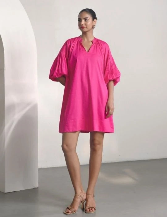 Pink Cotton Satin Short Party Dress