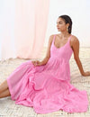 Pink Cotton Voile Flared Maxi Dress