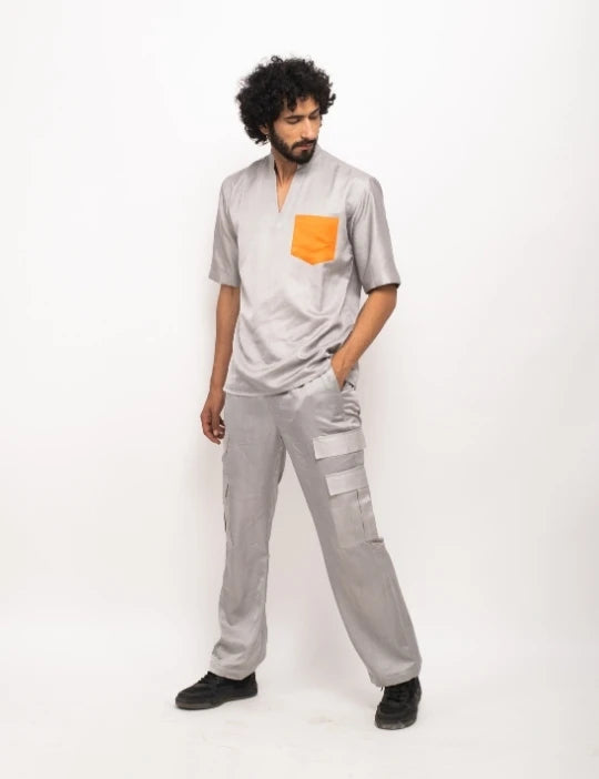 Grey-Orange Pocket Co-ord Set