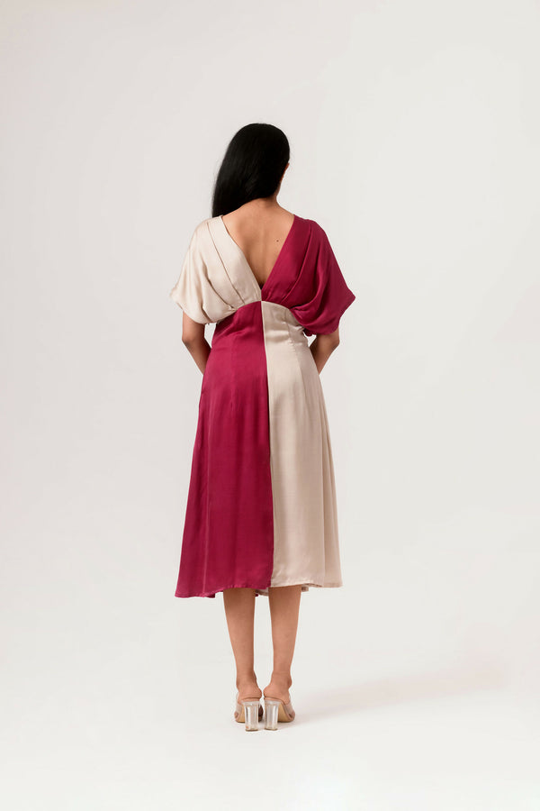 Wine-Ecru Square Dress