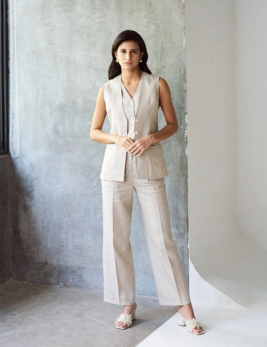 Logus Solid Linen Double Waistcoats Set