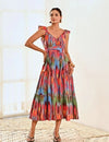Red Ikat Print Cotton Maxi Long Dress