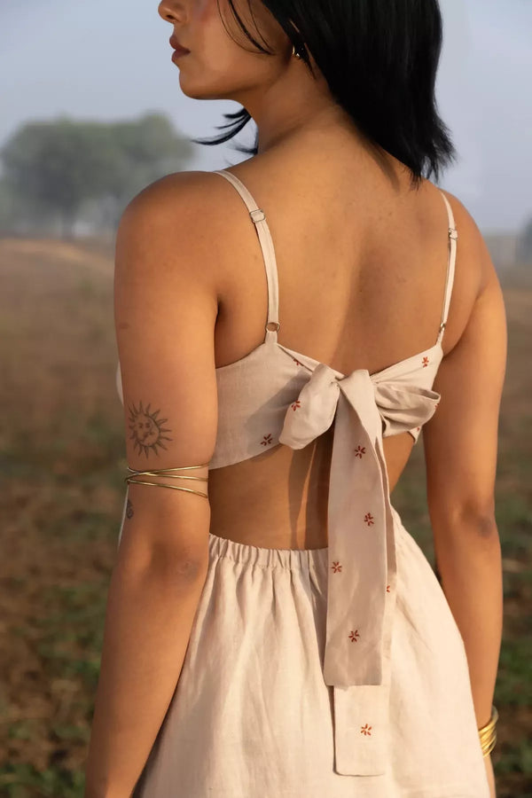 Beatrice Tie-up Dress - beige
