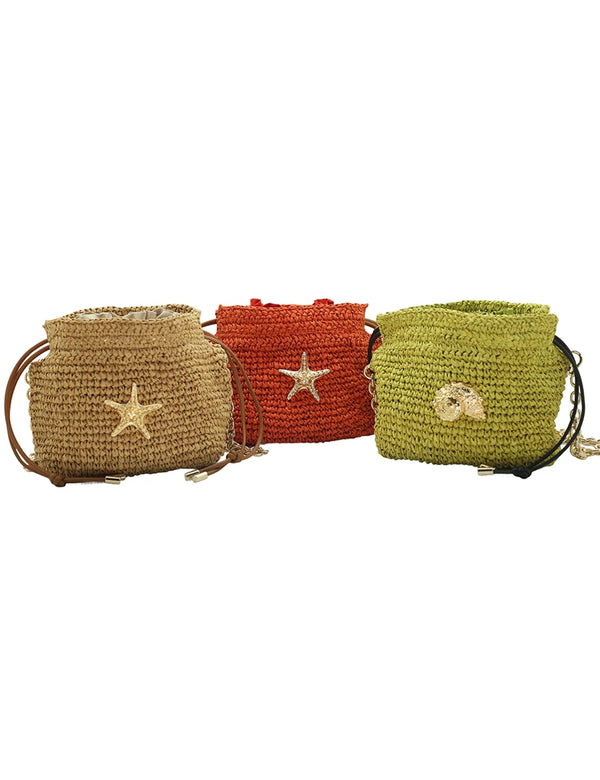 Raffia Bucket bag with emblem