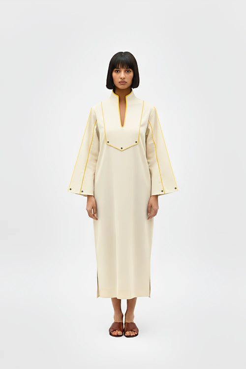 Ivory-Mango Yellow Collared Stripe Dress