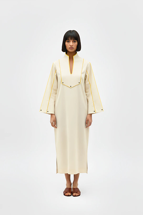 Ivory-Mango Yellow Collared Stripe Dress