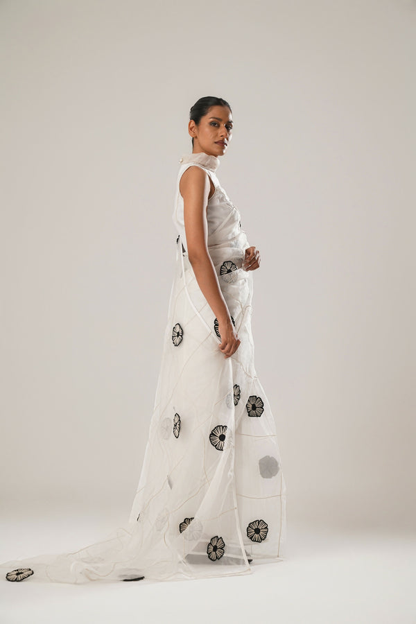 MJ FLORAL SAREE (WHITE)