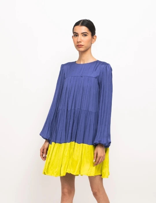 Blue-Neon Gather Short Dress