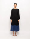 Black-Blue Gather Maxi Dress