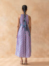 Lileth : Cotton Midi Dress for Women in Lilac & Blue | Striped Dress with Pockets
