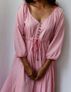 Pink Flared Long Cotton Maxi Dress