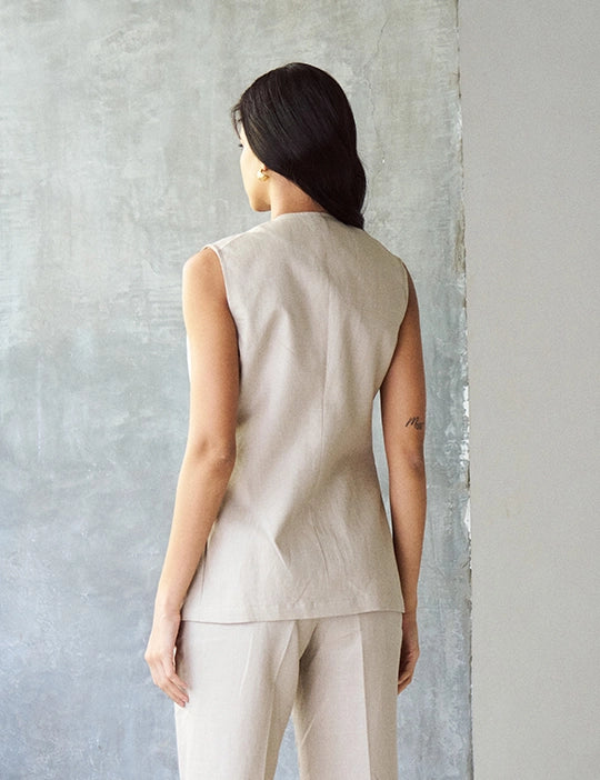 Logus Solid Linen Double Waistcoats Set