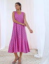 Pink A-Line Printed Sleeveless Cotton Dress