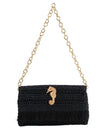 Black Slim Real Raffia Clutch