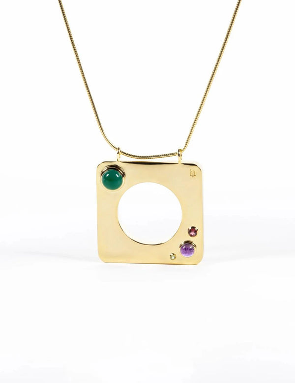 Edge Mega Pendant with Gems Gold
