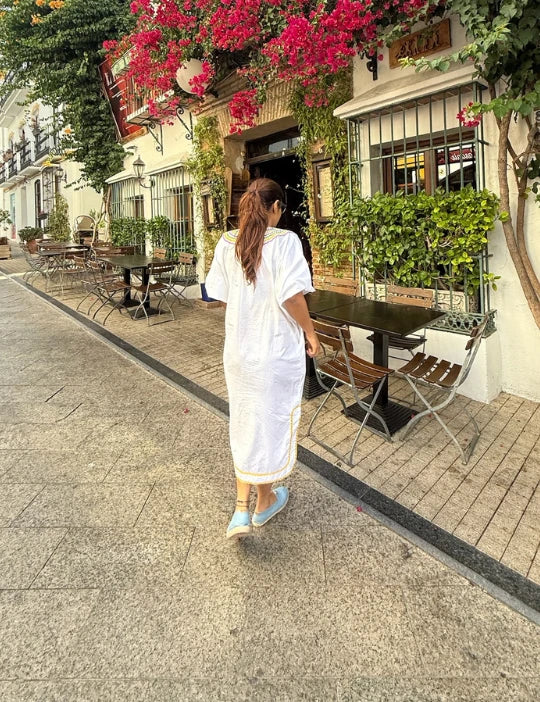 WHITE CASABLANCA DRESS- GREEN\YELLOW