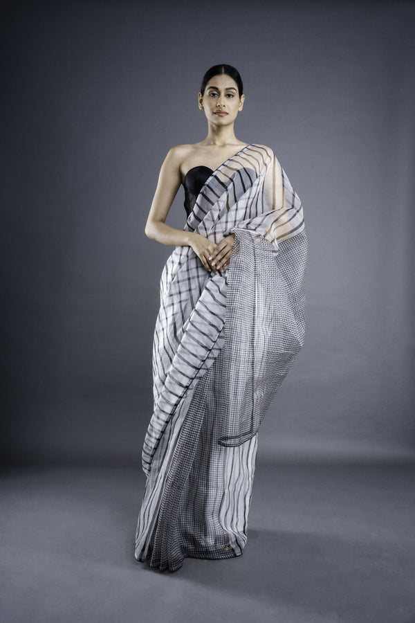 White Geometric Pattern Saree