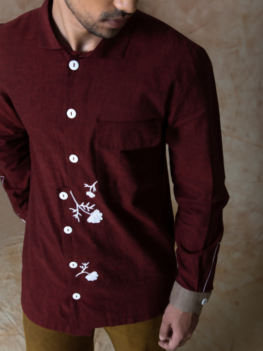 High- Low Hemp Shirt - Maroon