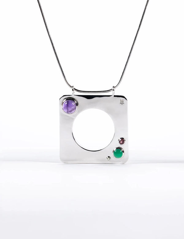 Edge Mega Pendant with Gems Silver