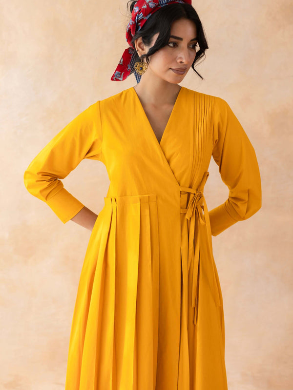 Clementia : Cotton Wrap Midi Dress fo in Orange | Casual Summer Dress