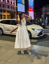 Logus White Linen Double Breasted Pleated Wrap Dress