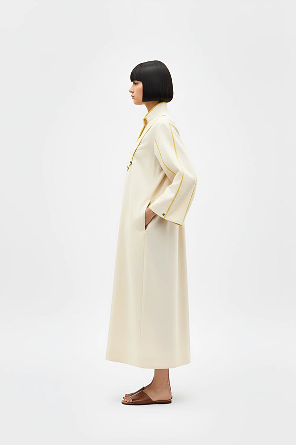 Ivory-Mango Yellow Collared Stripe Dress