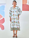 Aqua floral printed double layered dress