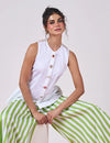 White Top with Green & White Striped Pant