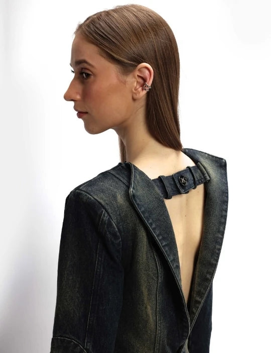 Denim Blazer with Open Back