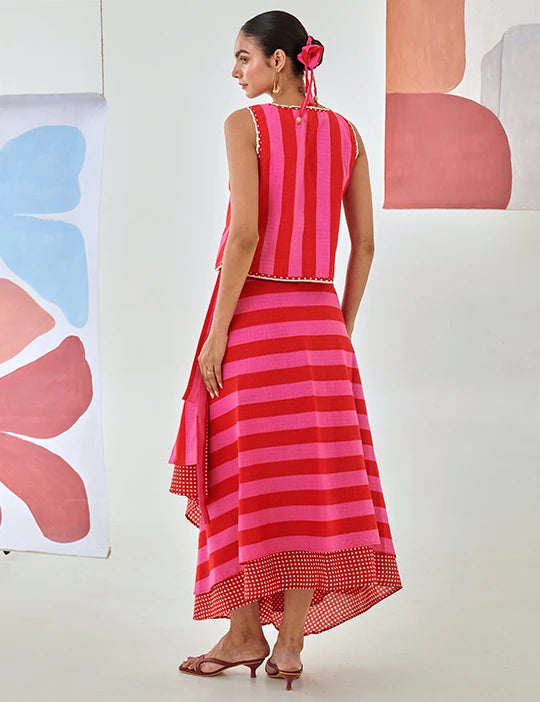Embroidered Top & Layered Skirt Set