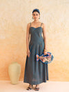 Linea : Cotton Maxi Dress for Women in Teal & Brown| Striped Summer Dress