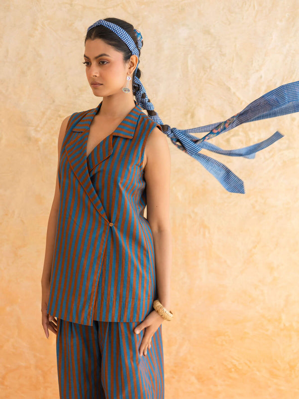 Dune Set : Cotton Co-ord Set for Women in Teal & Rust | Striped 2-Piece Summer Outfit