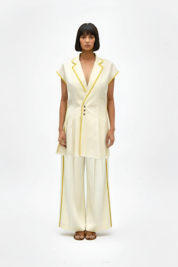 Ivory-Mango Yellow Blazer Set