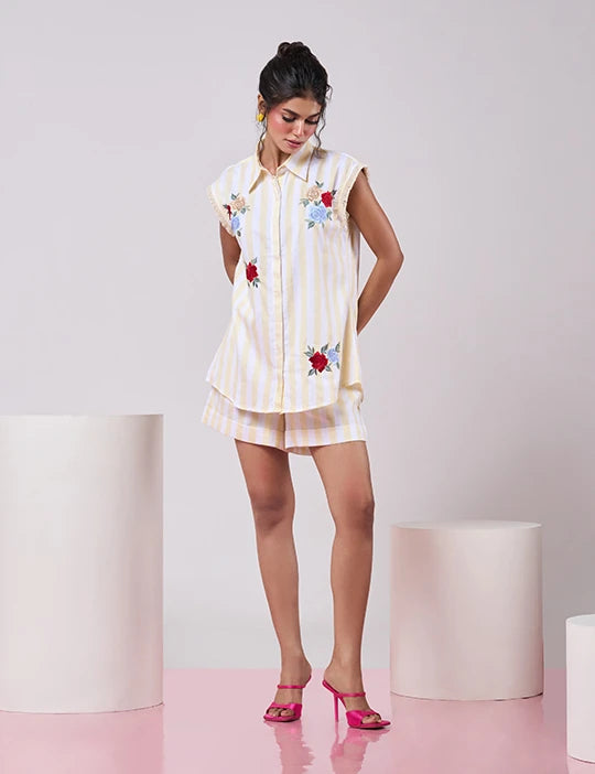 Striped Yellow & White Shirt and Short set