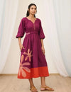 Dual tone gathered midi dress