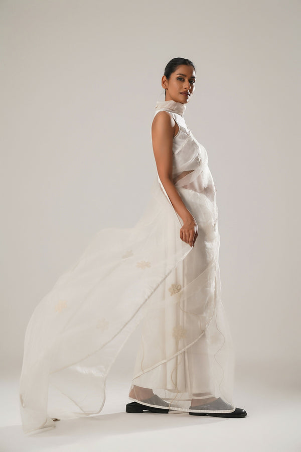 White Floral Organza Saree