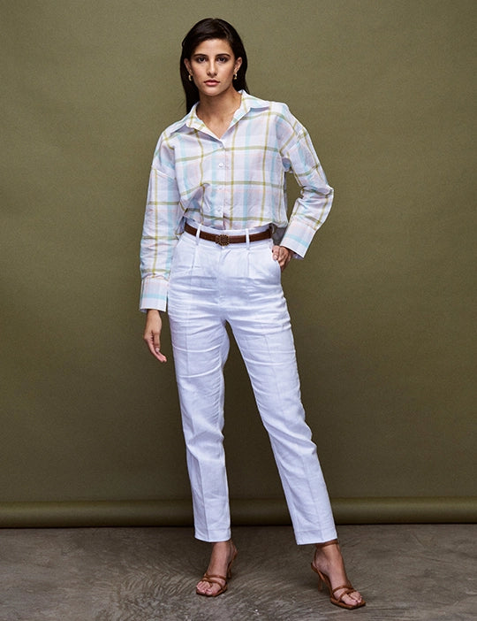 Logus Printed Multi Colour Checks Oversized Cotton Shirt