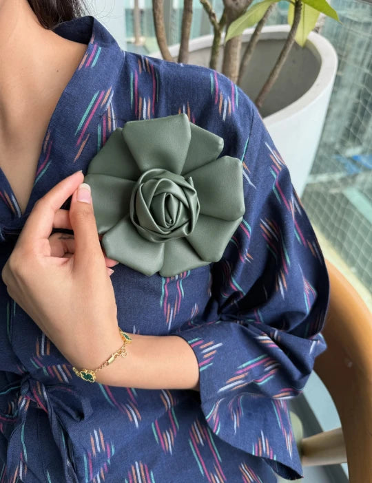 Vegan Leather Rose Brooch Green