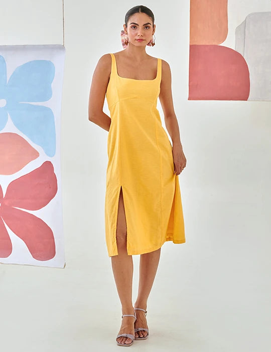 Yellow A-line dress