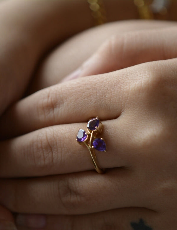 Amethyst 3 Stone Ring