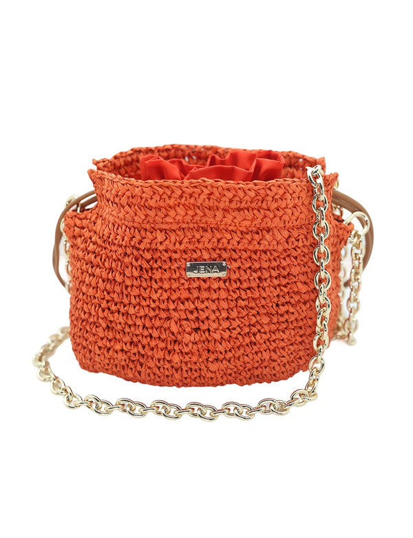 Raffia Bucket bag with emblem