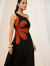 Black One Shoulder Embroidered Dress