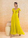 Limmon : Cotton Voile Maxi Dress for Women in Yellow | Voluminous Embroidered Summer Dress
