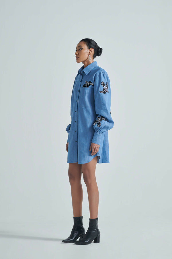 Azure Odyssey Shirt Dress