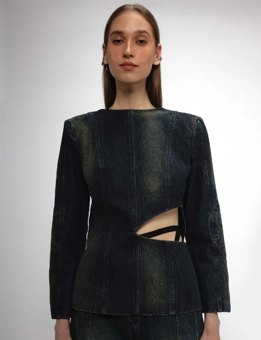 Denim Blazer with Open Back