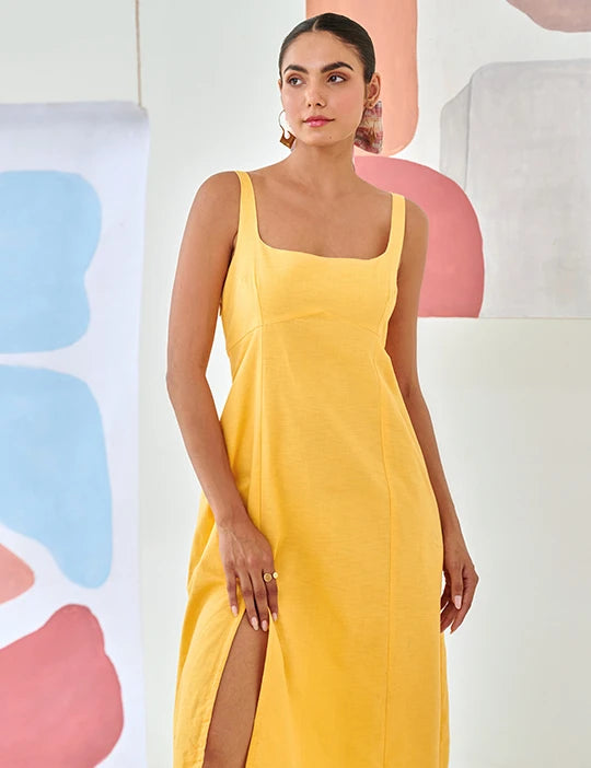 Yellow A-line dress
