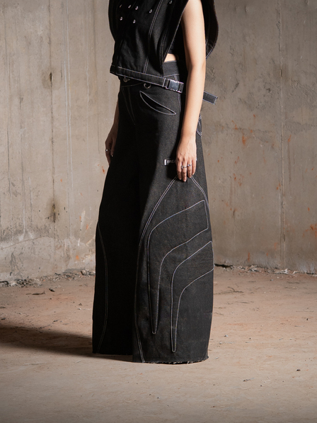 Pearl jacket with flowy pants styling