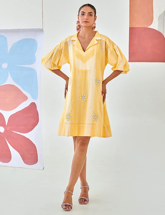 Yellow Check Short Dress