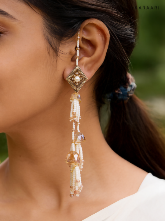 Gold Crystal Front–Back Drop Earrings